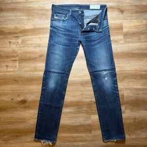 Diesel Buster Jeans Mens 31x32 Blue Slim Tapered Distressed Stretch Denim 0607A